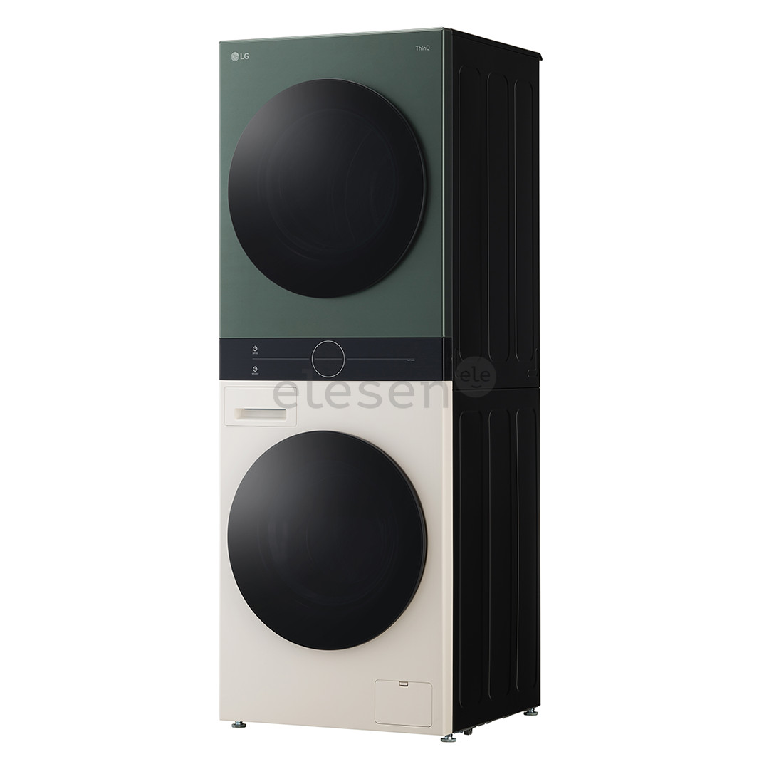 LG, 12 kg + 10 kg, depth 66 cm, 1400 rpm, beige/green - Washing machine + Dryer