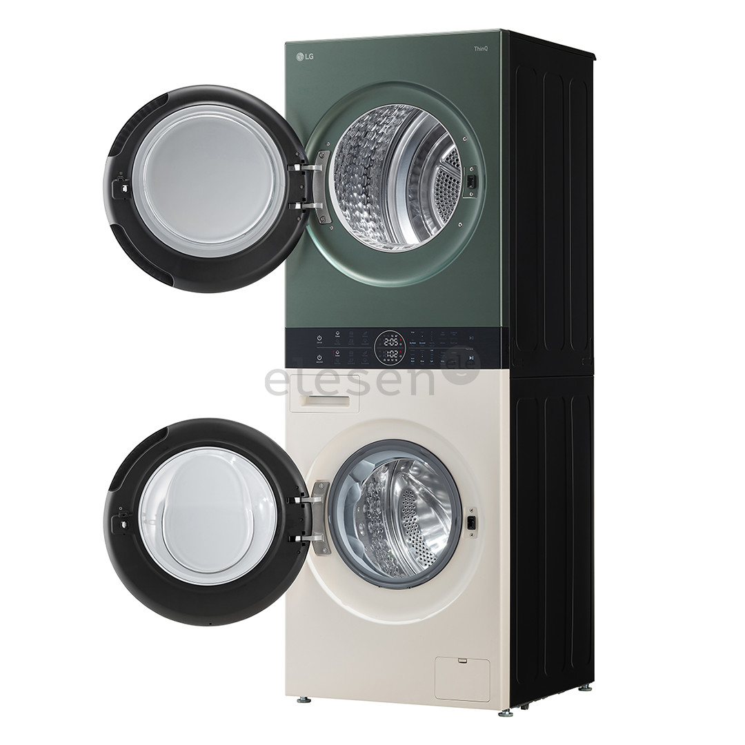 LG, 12 kg + 10 kg, depth 66 cm, 1400 rpm, beige/green - Washing machine + Dryer