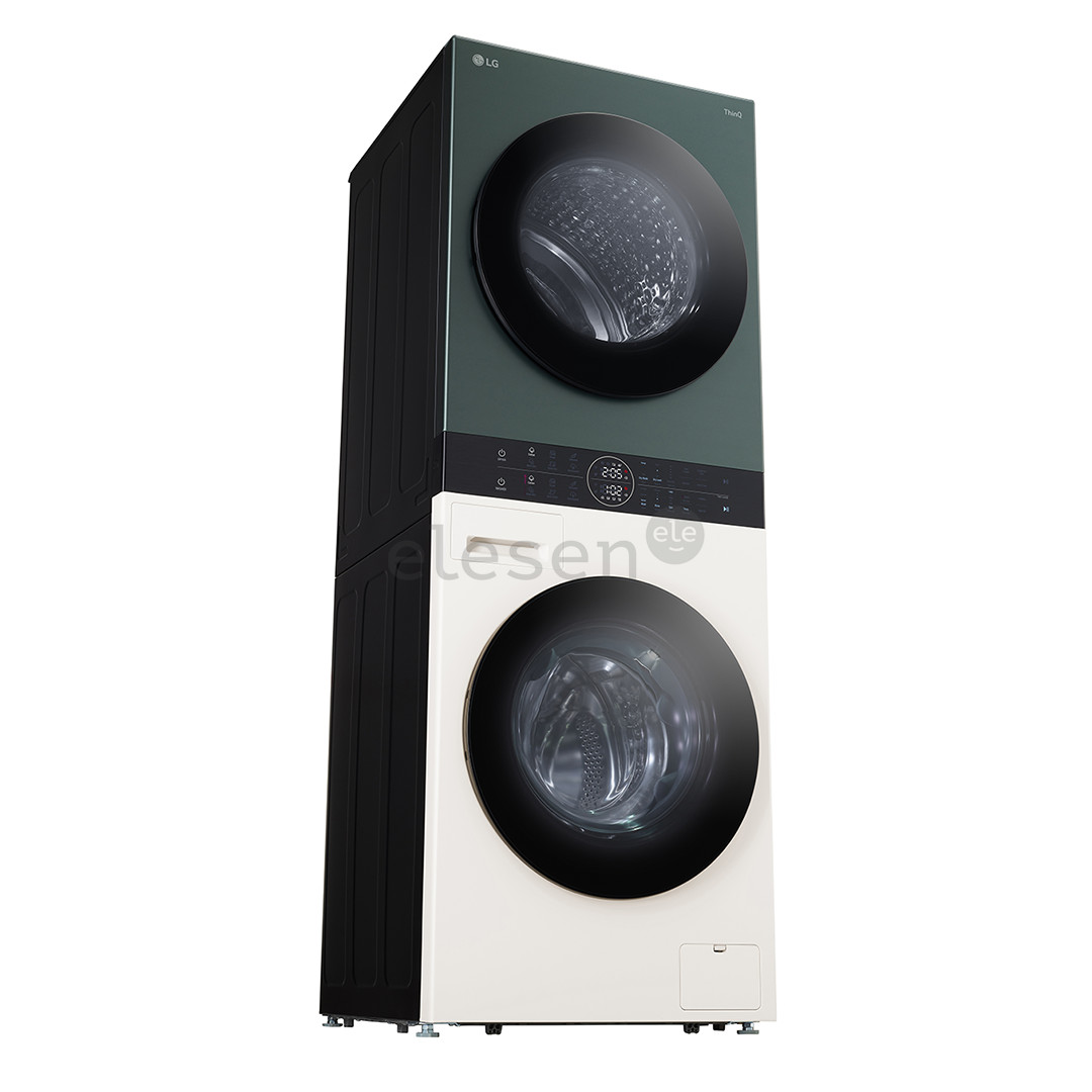 LG, 12 kg + 10 kg, depth 66 cm, 1400 rpm, beige/green - Washing machine + Dryer