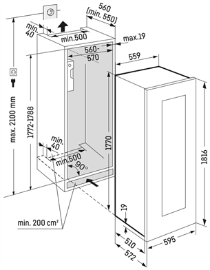 Liebherr, 83 buteliai, aukštis 182 cm, juodas - Įmontuojamas vyno šaldytuvas
