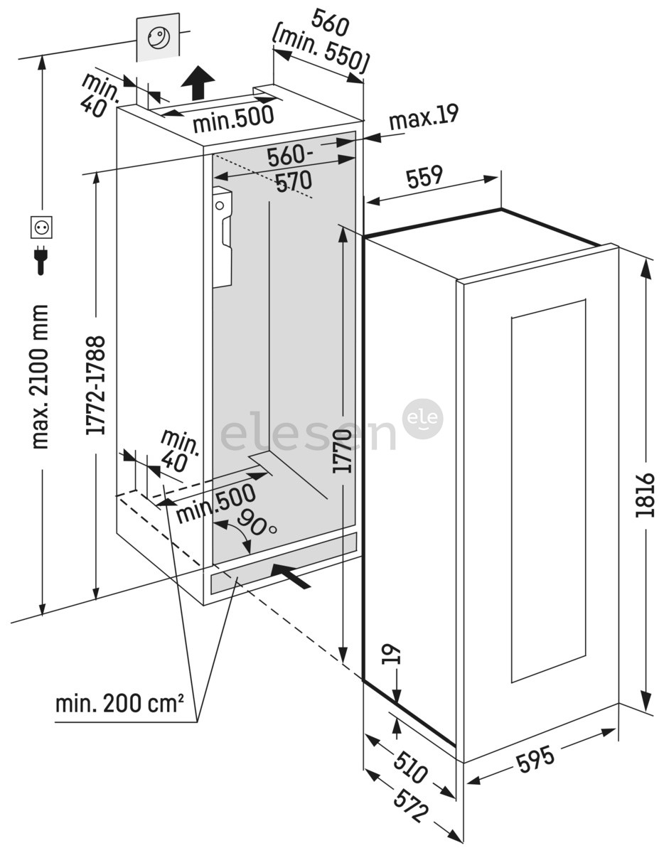 Liebherr, 83 бутылки, высота 182 см, черный - Интегрируемый винный шкаф