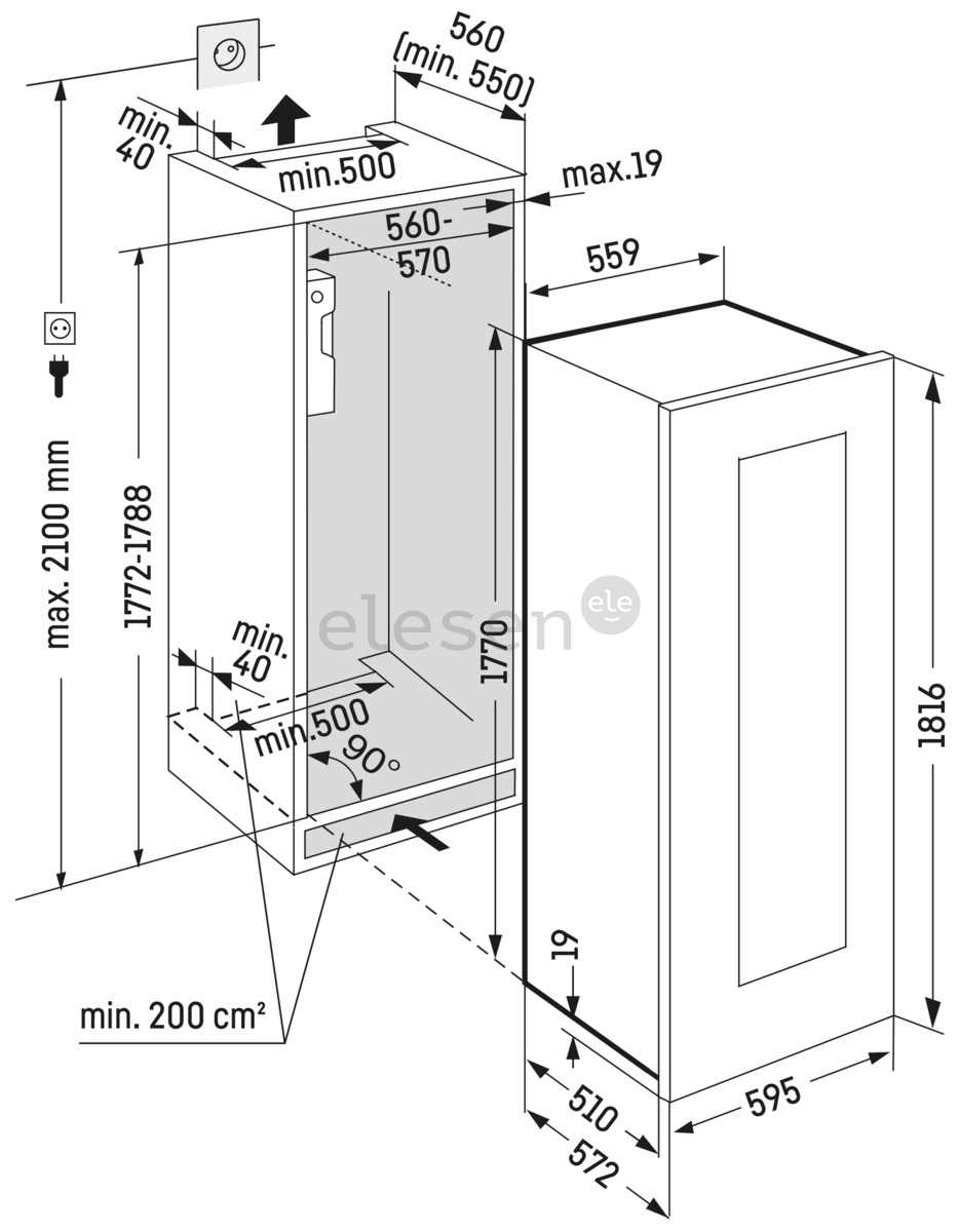 Liebherr, 83 buteliai, aukštis 182 cm, juodas - Įmontuojamas vyno šaldytuvas