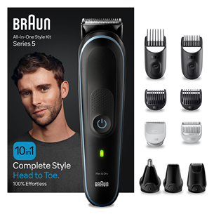 Braun 10-in-1 Wet & Dry, juodas – Plaukų kirpimo mašinėlės rinkinys PR000130180