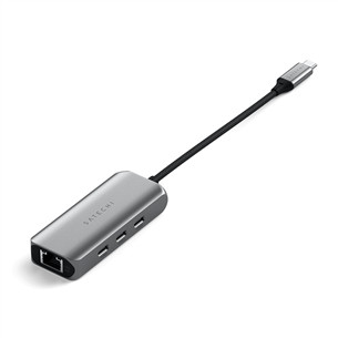 Satechi 4-in-1 USB-C Hub, LAN, pilkas - USB šakotuvas