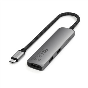 Satechi 4-in-1 USB-C Slim Multiport Adapter 4K, pilkas - USB šakotuvas