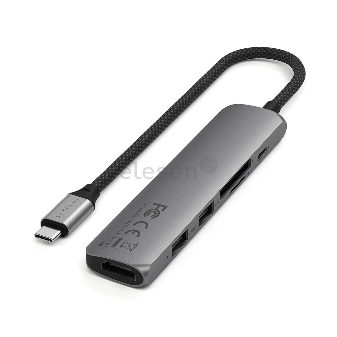 Satechi 6-in-1 USB-C Slim Multiport Adapter, pilkas - USB šakotuvas