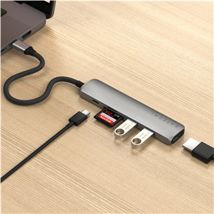 Satechi 6-in-1 USB-C Slim Multiport Adapter, pilkas - USB šakotuvas
