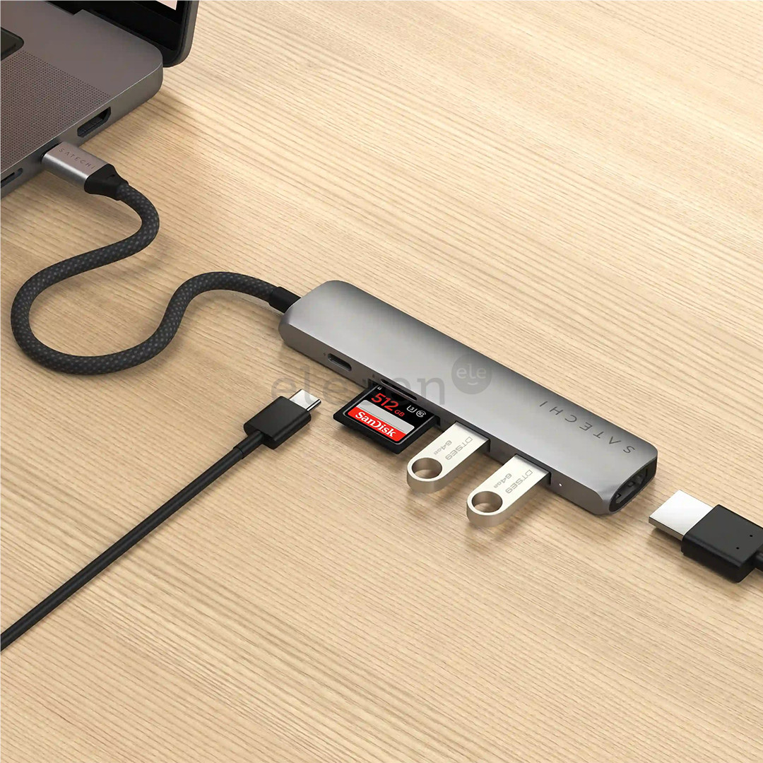 Satechi 6-in-1 USB-C Slim Multiport Adapter, pilkas - USB šakotuvas