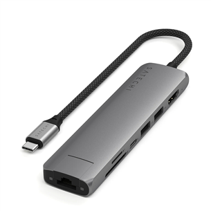 Satechi 7-in-1 USB-C Slim Multiport Adapter with Ethernet, pilkas - USB šakotuvas ST-P7SM