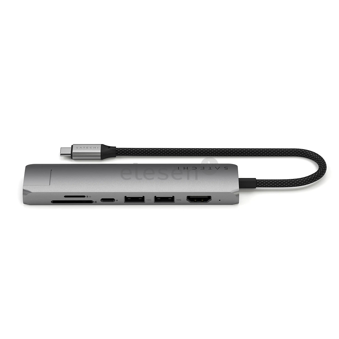 Satechi 7-in-1 USB-C Slim Multiport Adapter with Ethernet, pilkas - USB šakotuvas