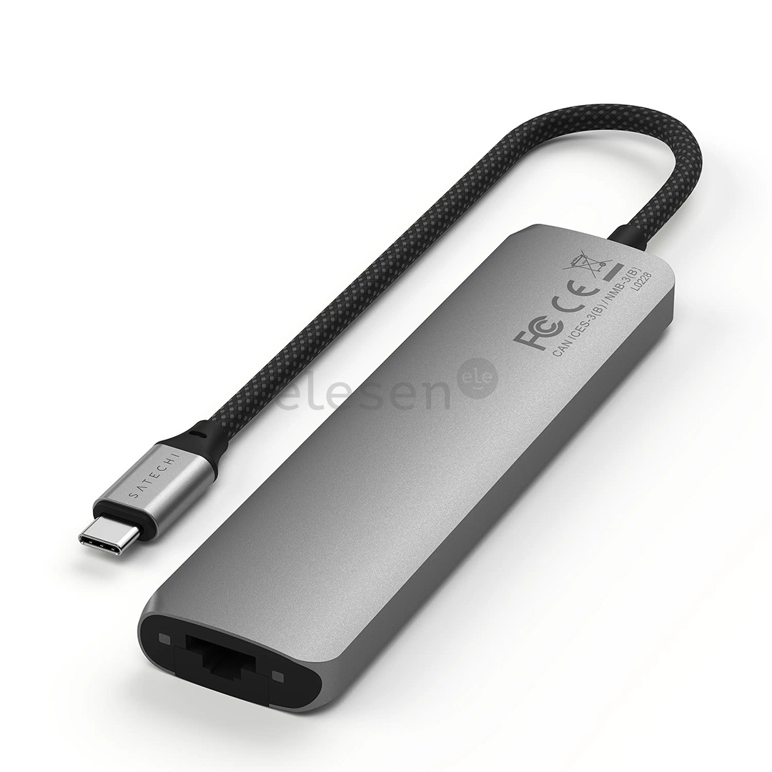 Satechi 7-in-1 USB-C Slim Multiport Adapter with Ethernet, pilkas - USB šakotuvas