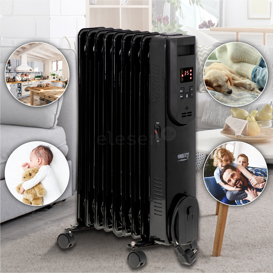 Camry, 9 sekcijos, 2000 W, juodas - Tepalinis radiatorius