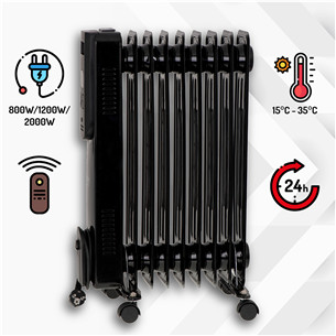 Camry, 9 sekcijos, 2000 W, juodas - Tepalinis radiatorius