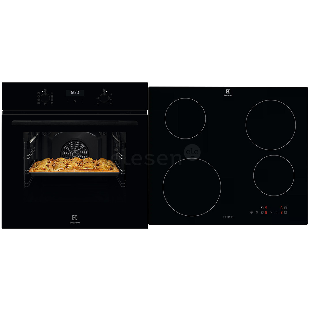 Electrolux 600 SteamBake, 65 L, black - Built-in oven + induction hob