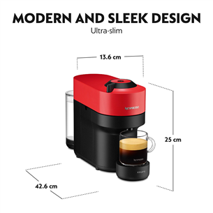 Krups Nespresso Vertuo Pop, raudonas  - Kapsulinis kavos aparatas