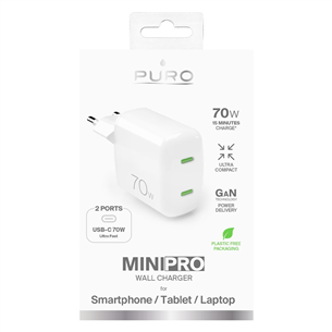 Puro MiniPro GaN Wall Charger, USB-C, 70W, baltas - Įkroviklis