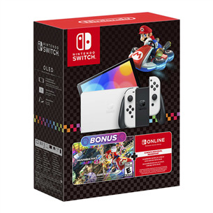 Nintendo Switch OLED + Mario Kart 8 Deluxe + NSO 12M, balta - Žaidimų konsolės komplektas Prekė - 045496454036
