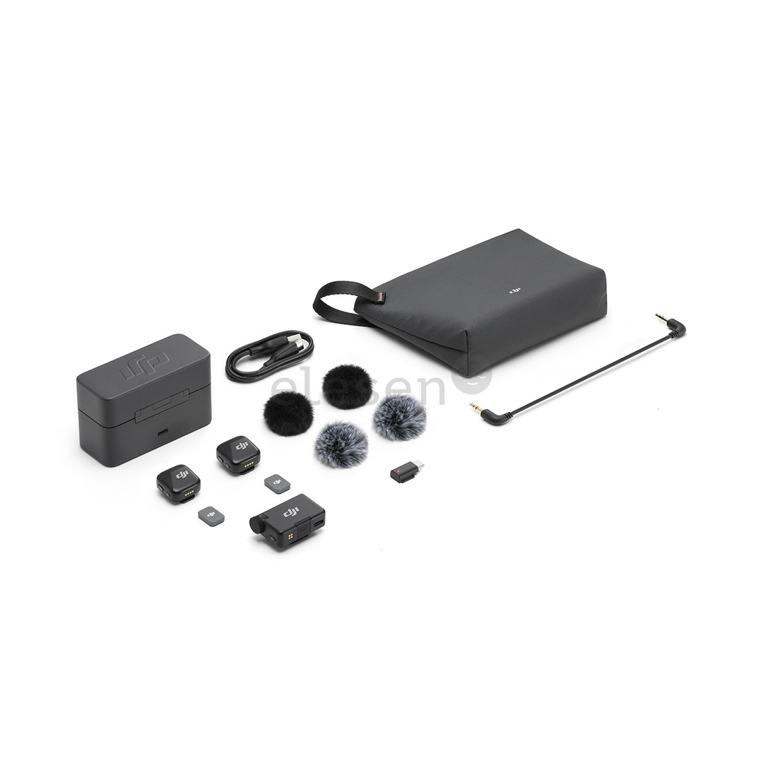 Dji Mic Mini, 2 TX + 1 RX + Įkrovimo dėklas, juodas - Belaidis mikrofonas