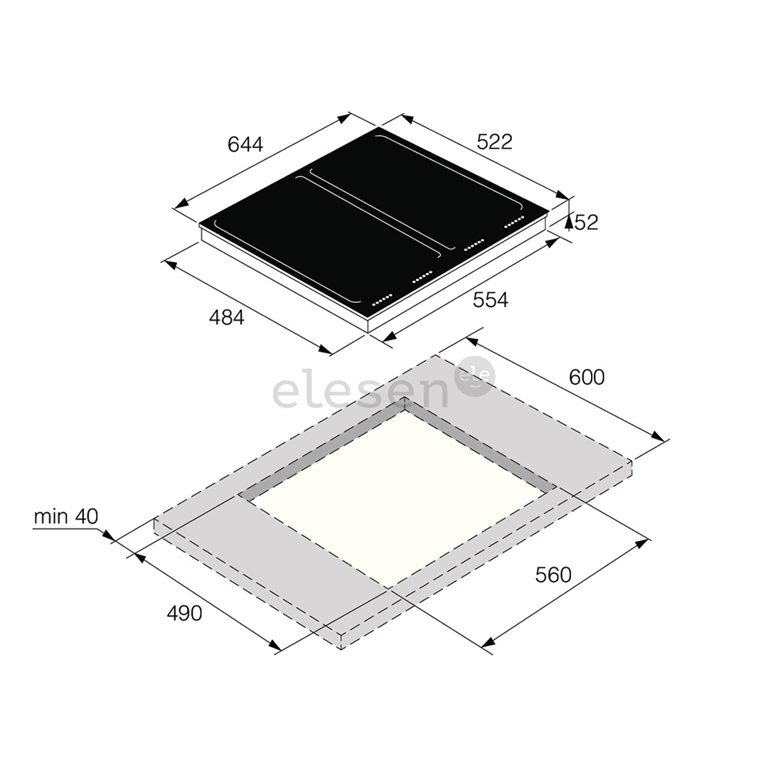 Asko, plotis 64,4 cm, juoda - Įmontuojama indukcinė kaitlentė