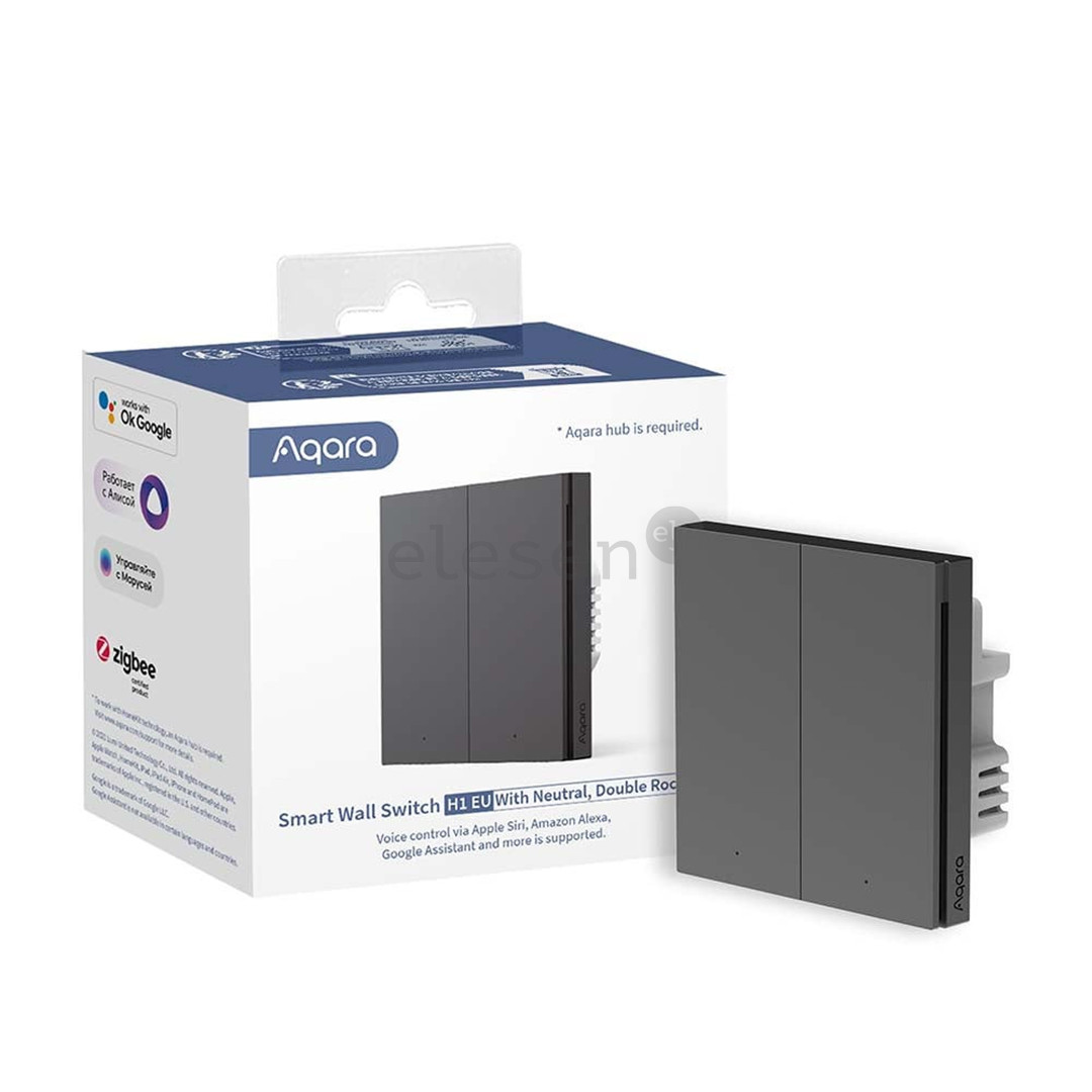 Aqara Wall Switch H1 EU Double Rocker, нейтраль, серый - Умный переключатель