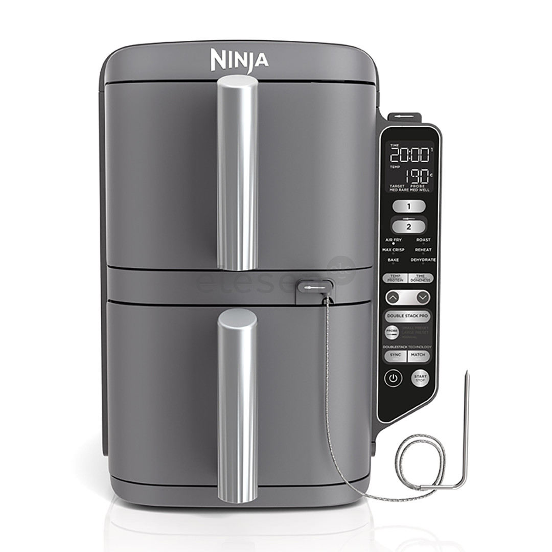 Ninja Double Stack XL 9.5L, 2470 W, pilka - Karšto oro gruzdintuvė su termometru