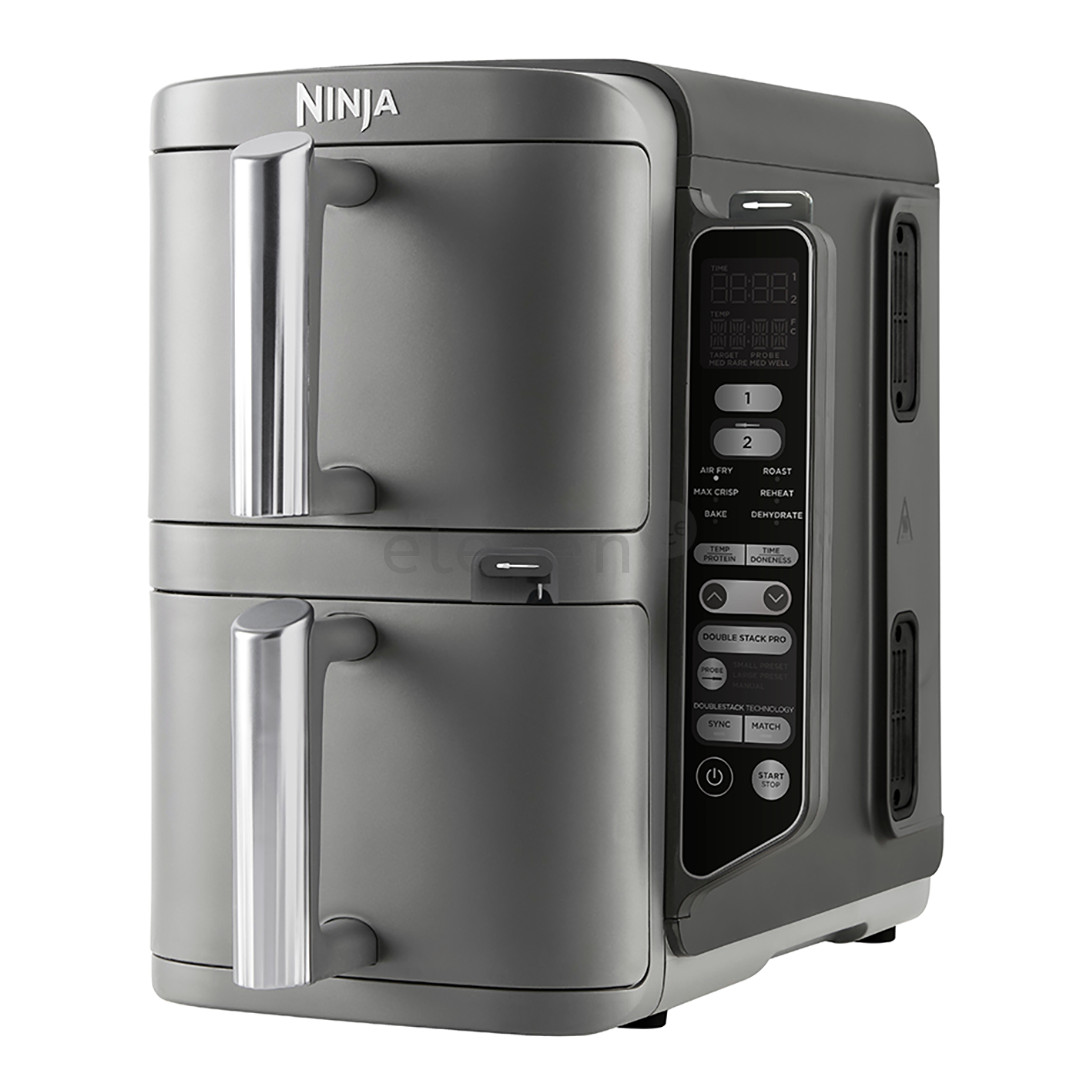 Ninja Double Stack XL 9.5L, 2470 W, pilka - Karšto oro gruzdintuvė su termometru