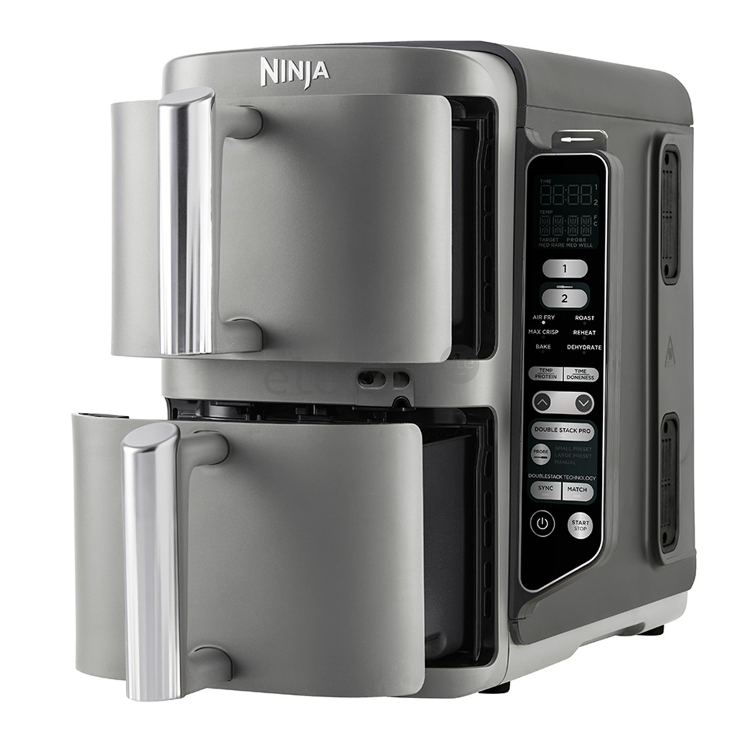 Ninja Double Stack XL 9.5L, 2470 W, pilka - Karšto oro gruzdintuvė su termometru