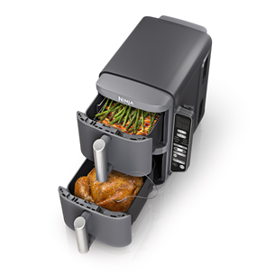 Ninja Double Stack XL 9.5L, 2470 W, pilka - Karšto oro gruzdintuvė su termometru