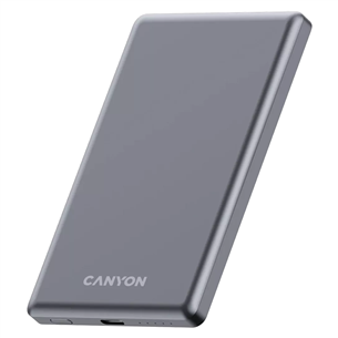 Canyon OnCharge 505 Slim Magsafe, 5000 mAh, belaidis įkrovimas, USB-C, tamsiai pilka - Išorinė baterija