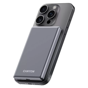 Canyon OnCharge 505 Slim Magsafe, 5000 mAh, belaidis įkrovimas, USB-C, tamsiai pilka - Išorinė baterija