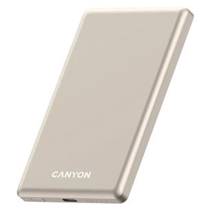 Canyon OnCharge 505 Slim Magsafe, 5000 mAh, belaidis įkrovimas, USB-C, smėlio spalvos - Išorinė baterija