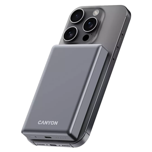 Canyon OnCharge 510 Slim Magsafe, 10000 mAh, belaidis įkrovimas, USB-C, tamsiai pilka - Išorinė baterija