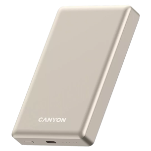 Canyon OnCharge 510 Slim Magsafe, 10000 mAh, belaidis įkrovimas, USB-C, smėlio spalvos - Išorinė baterija