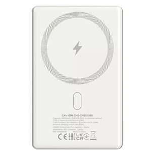 Canyon OnCharge 510 Slim Magsafe, 10000 mAh, belaidis įkrovimas, USB-C, smėlio spalvos - Išorinė baterija