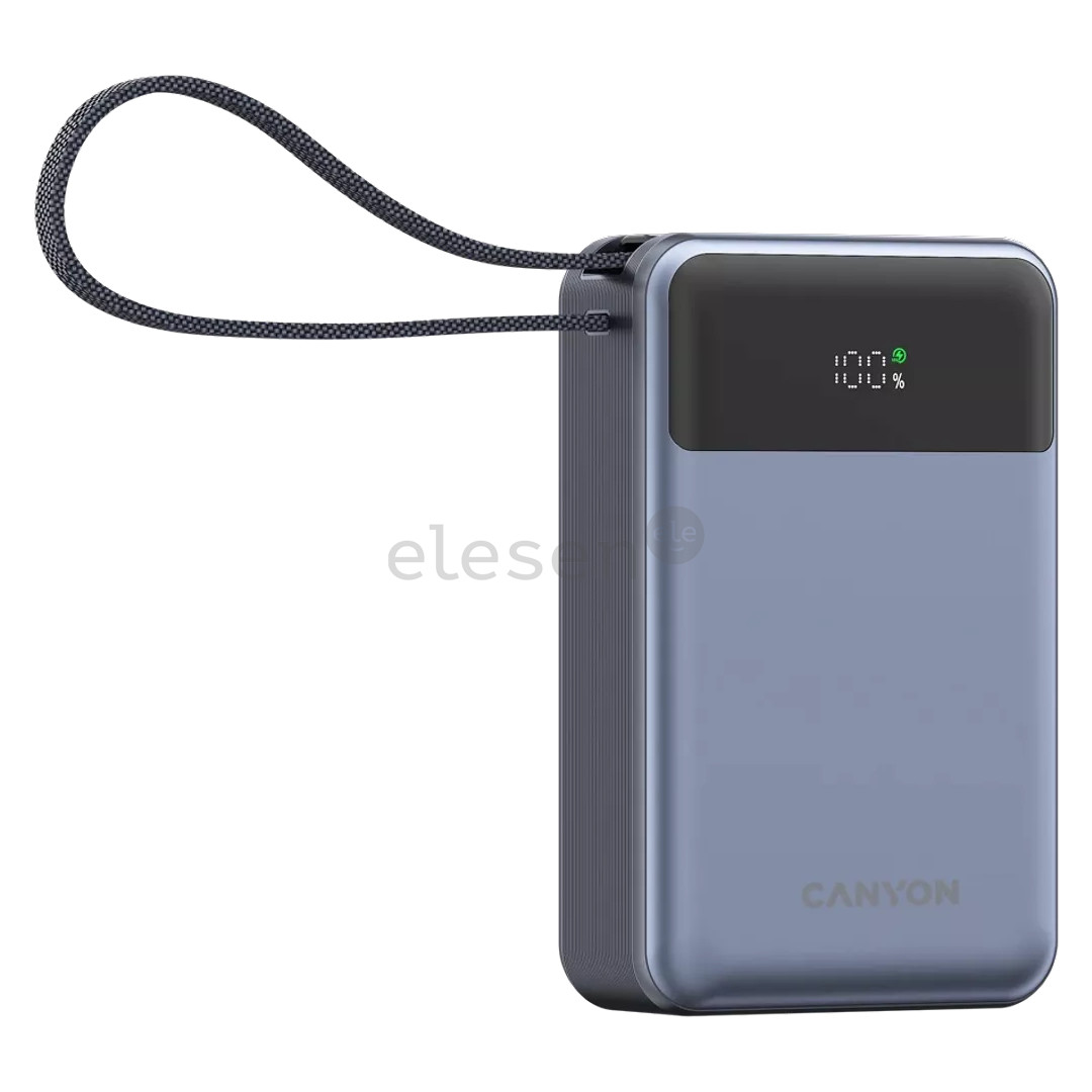 Canyon OnPower PB-600, 20000 mAh, USB-A, USB-C, juoda/sidabro spalvos - Išorinė baterija