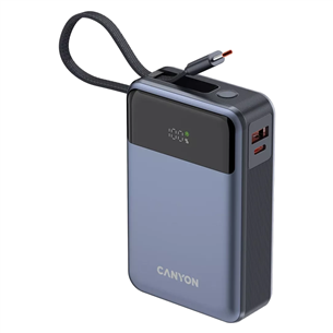 Canyon OnPower PB-600, 20000 mAh, USB-A, USB-C, juoda/sidabrinė - Išorinė baterija