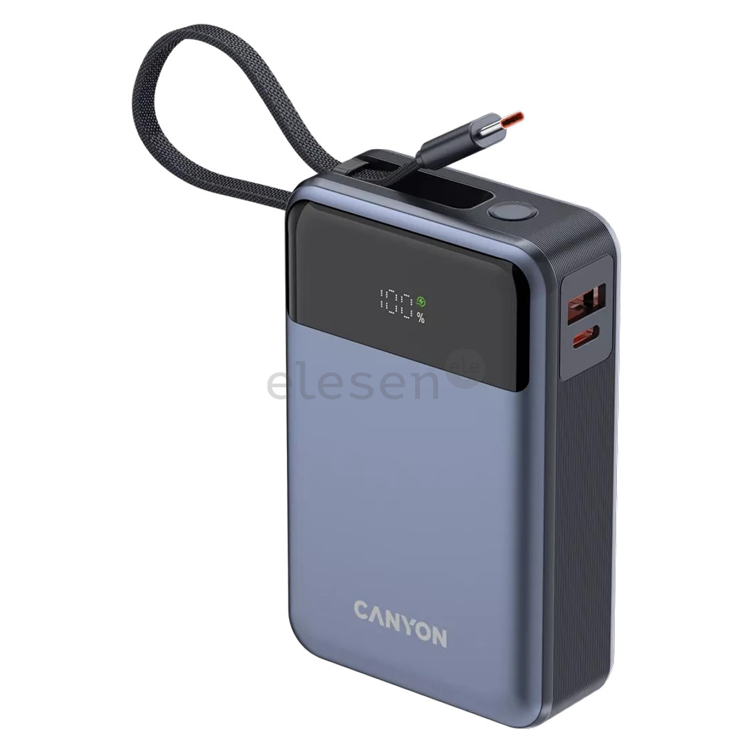Canyon OnPower PB-600, 20000 mAh, USB-A, USB-C, juoda/sidabro spalvos - Išorinė baterija