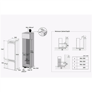 Samsung, No Frost, Twin Cooling Plus, 264 л, высота 178 см - Интегрируемый холодильник
