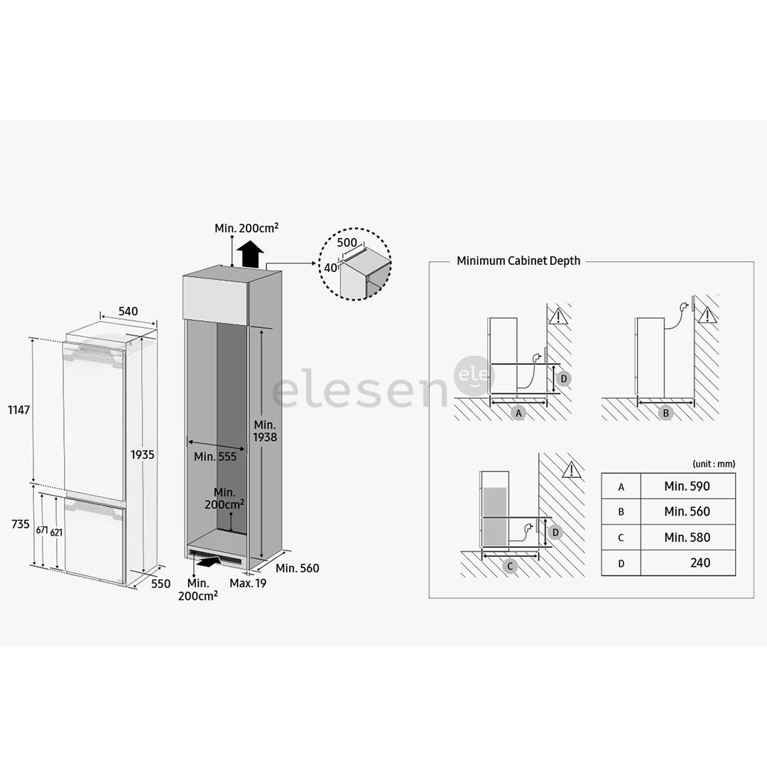 Samsung, No Frost, Twin Cooling Plus, 264 л, высота 178 см - Интегрируемый холодильник