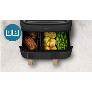 Philips 5000 Series Dual Basket, 2750 W, 9 L, juoda - Karšto oro gruzdintuvė