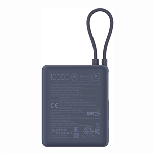 Xiaomi Power Bank, 33 W, 10000 mAh, integrated cable, mėlyna - Išorinė baterija