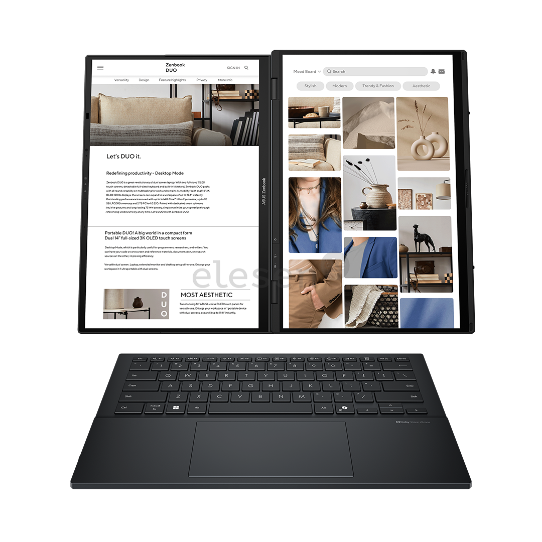 Asus Zenbook Duo OLED, 14'', 3K, OLED, 120 Hz, Ultra 9, 32 GB, 2 TB, ENG, inkwell gray - Notebook