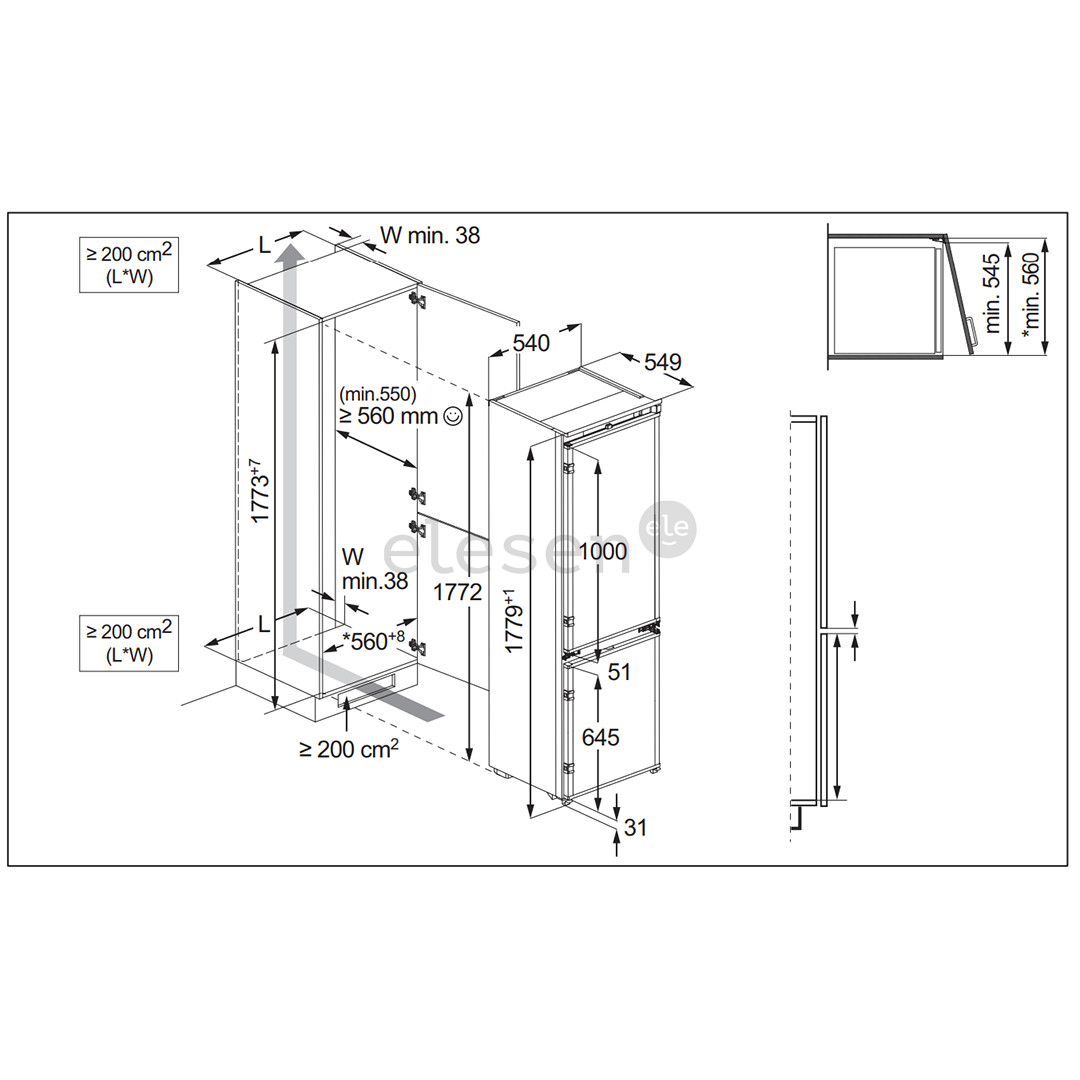 Electrolux 700 Series, No Frost, 256 L, height 178 cm - Built-in Refrigerator