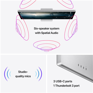 Apple Studio Display,  27", 5K, LED IPS, nano-texture glass, tilt & height adjustable stand, silver - Monitorius