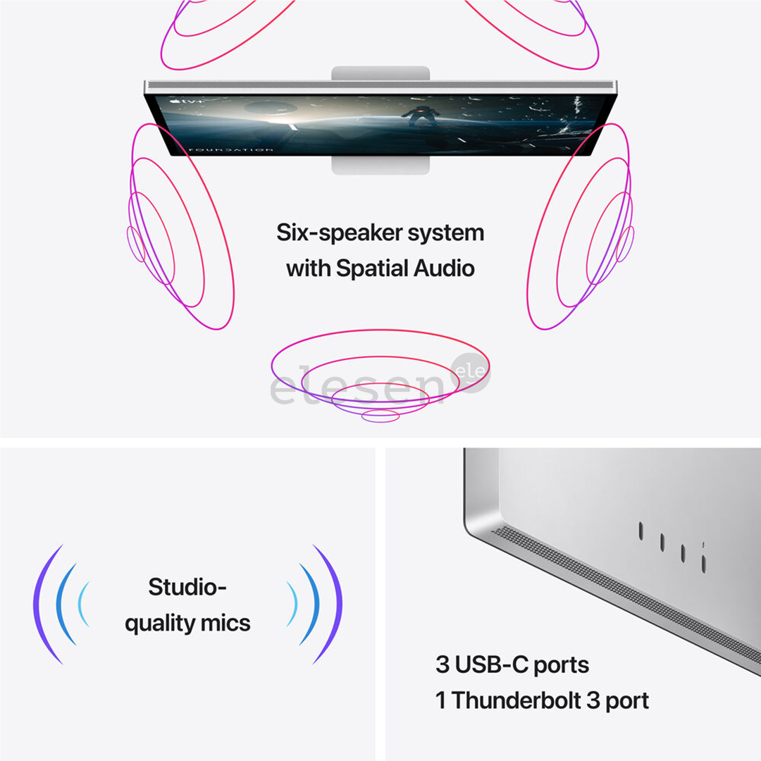 Apple Studio Display,  27", 5K, LED IPS, nano-texture glass, tilt & height adjustable stand, silver - Monitorius