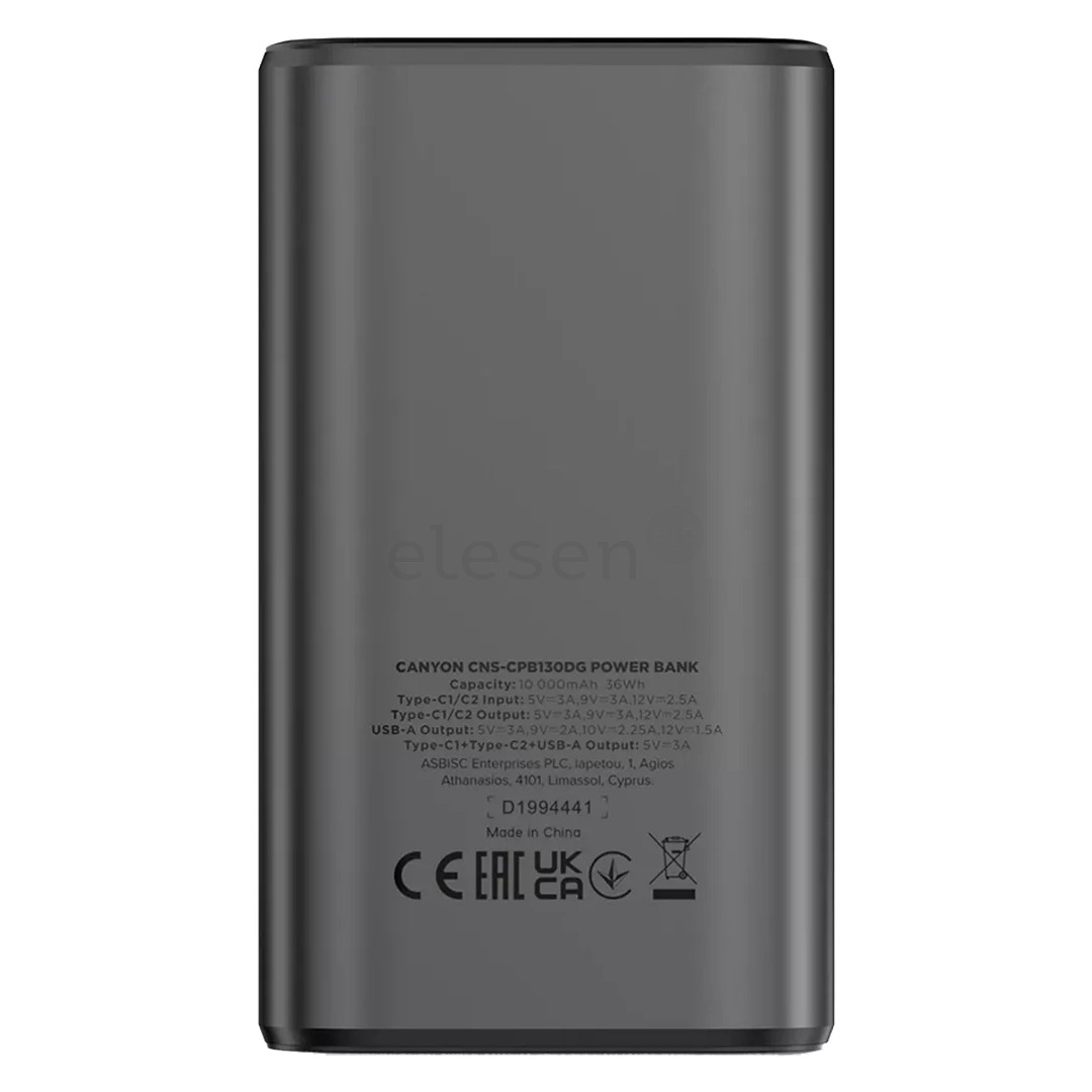 Canyon OnPower 130, 10000 mAh, tamsiai pilka - Išorinė baterija