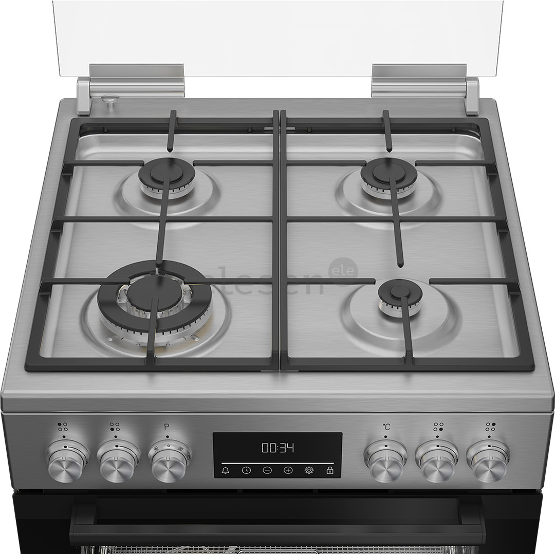 Beko, 72 л, ширина 60 см, нерж. сталь - Газовая плита с электрической духовкой