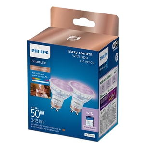 Philips Wiz Smart LED Spot Full Color, GU10, 2 vnt., baltos - Išmaniosios lemputės
