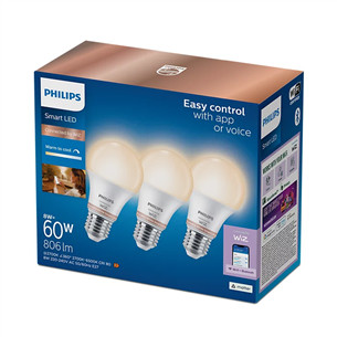 Philips Wiz Smart LED Bulb, E27, 3 vnt., baltos - Išmaniosios lemputės