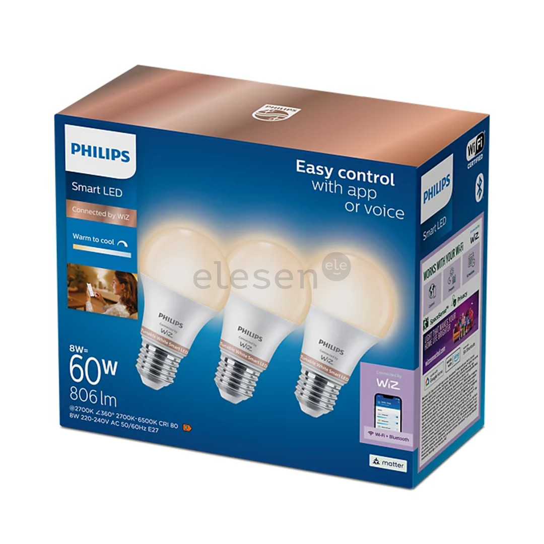 Philips Wiz Smart LED Bulb, E27, 3 vnt., baltos - Išmaniosios lemputės